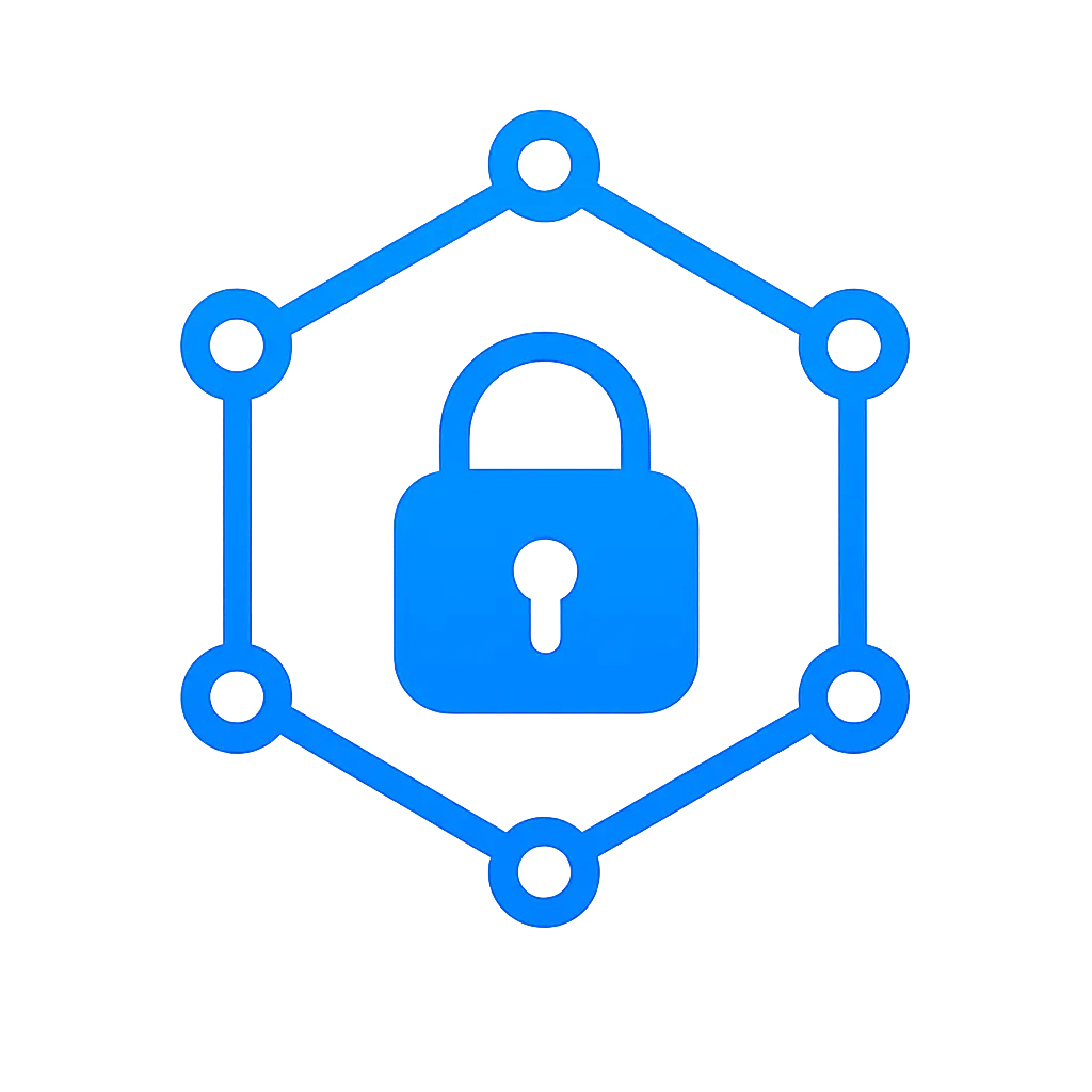 website-security-health-check-icon.png Padlock within a network hexagon icon representing website security audit
