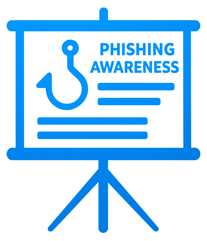 phishing-awareness-training-icon.png Presentation board with phishing awareness symbol representing cybersecurity staff training.