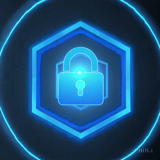 Animated glowing cybersecurity lock icon inside a hexagon, symbolizing website protection and digital risk defense.