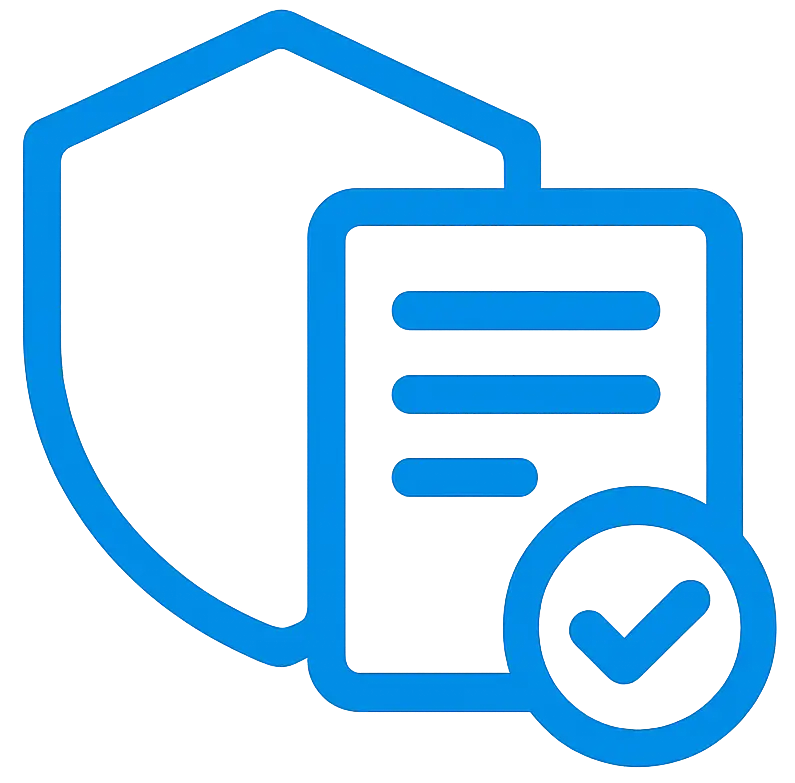 Cybersecurity Health Check Icon Shield with magnifying glass icon representing cybersecurity health check and audit.